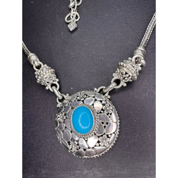 Sarda Turquoise Sterling silver Byzantine station necklace 16-25 inches - Picture 9 of 16